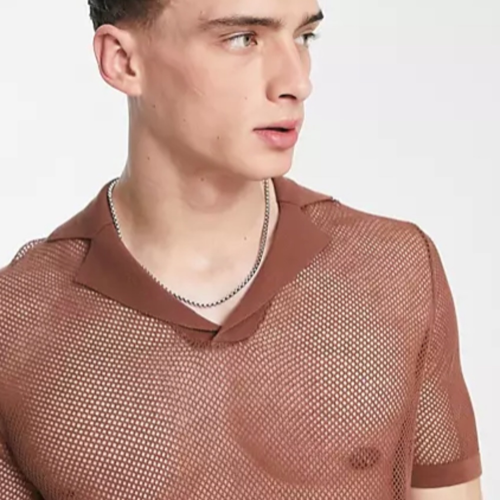 ASOS DESIGN pointelle short sleeve revere polo in rust